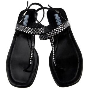 Prada leather crystal embellishments t-strap sandals flip flops shoes 39.5 9.5